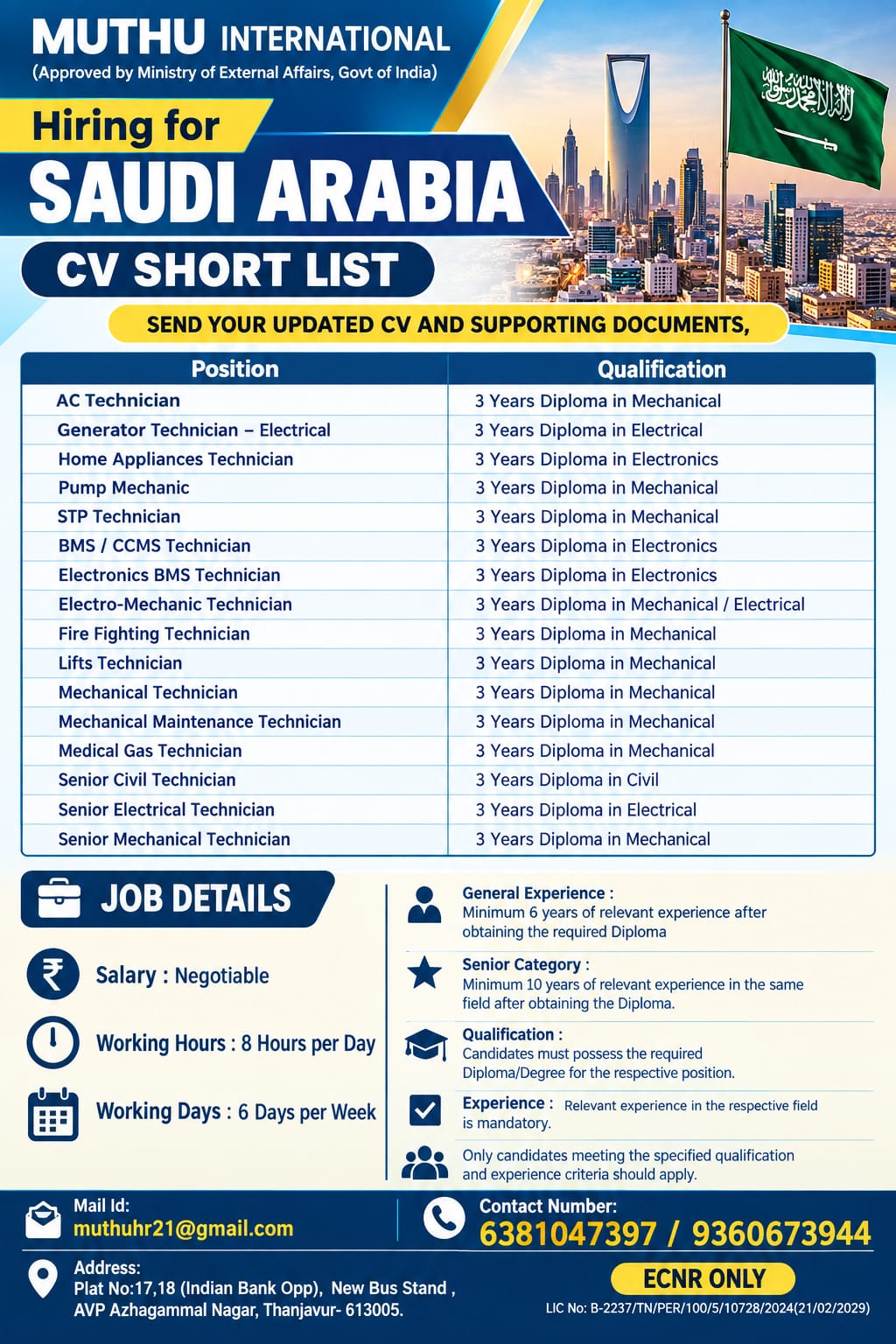 Multiple Technician Positions - Saudi Arabia