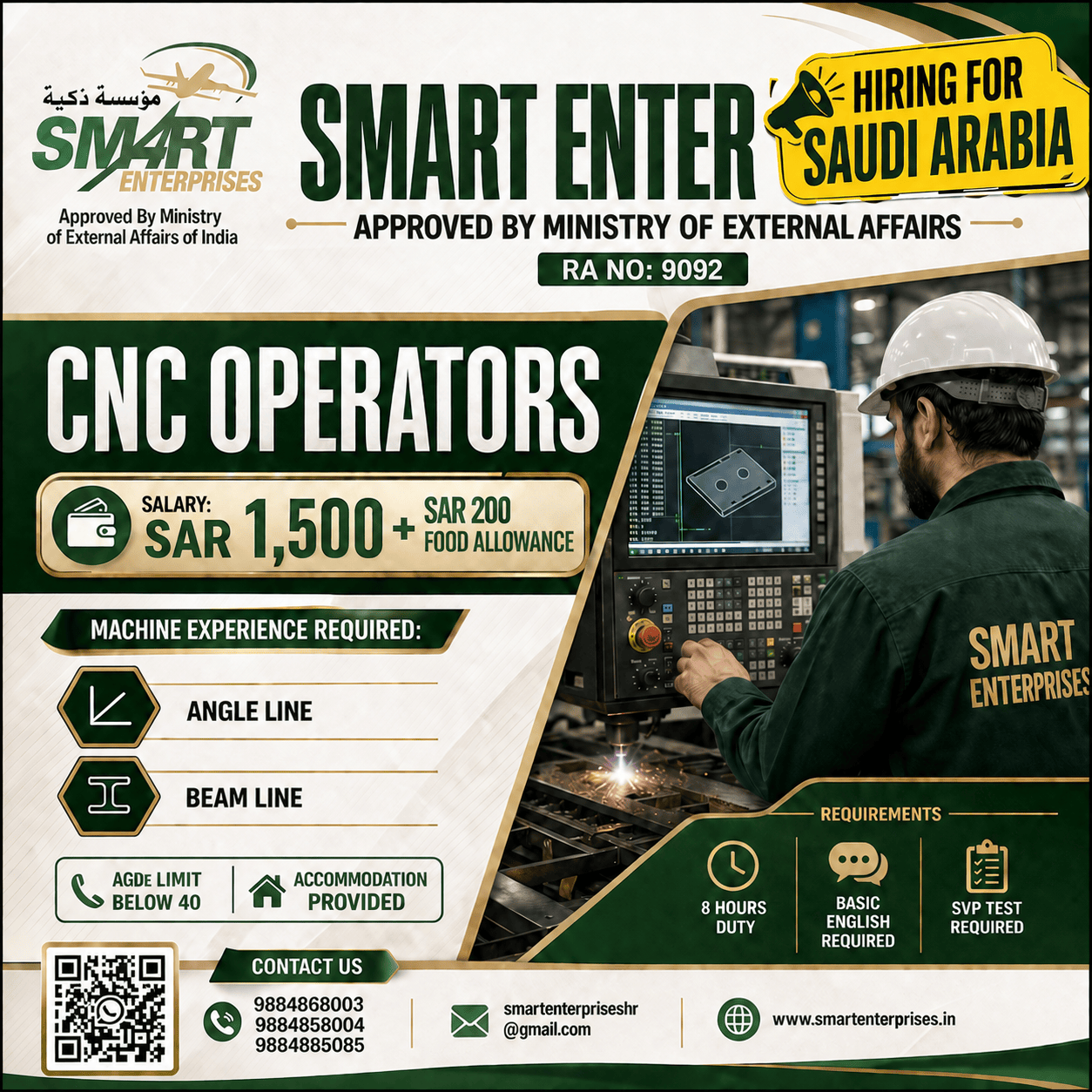CNC OPERATORS — smartenterpriseshr@gmail.com, India, India