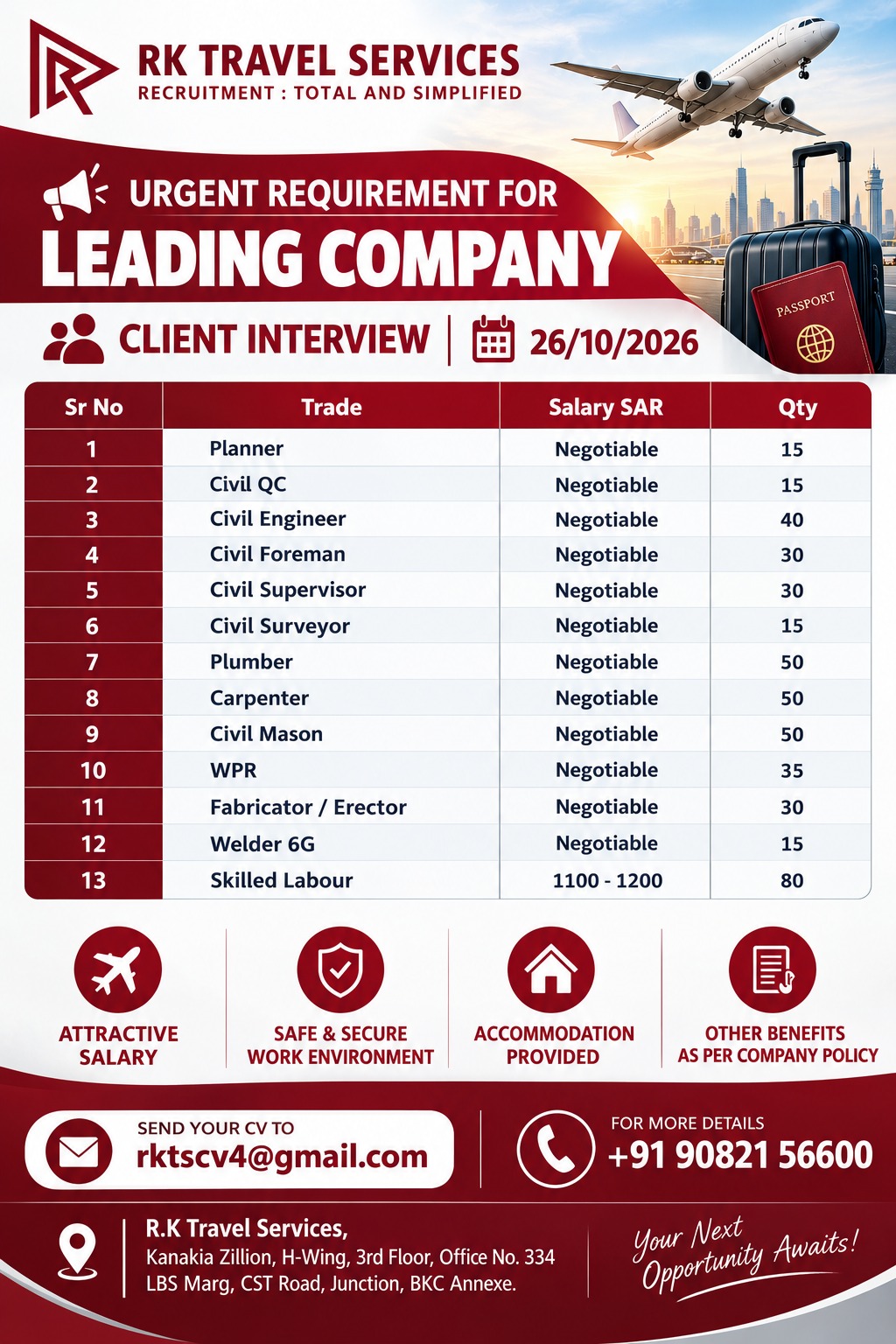 Urgent Recruitment for Leading Company