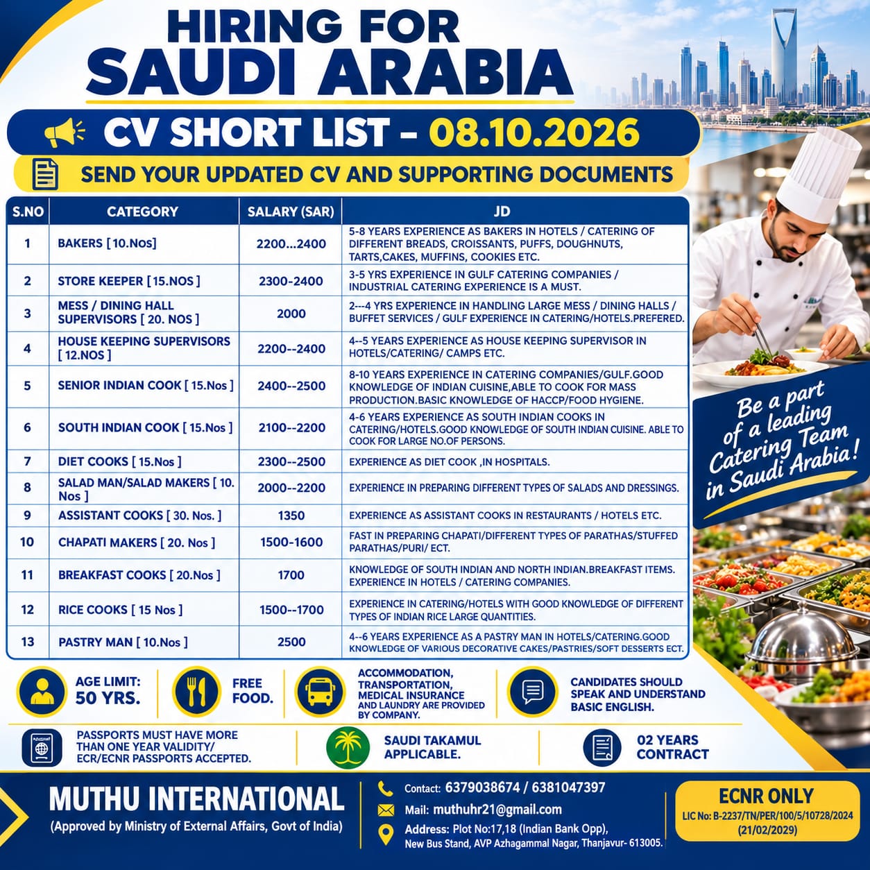 Hiring for Saudi Arabia - Catering Staff interview