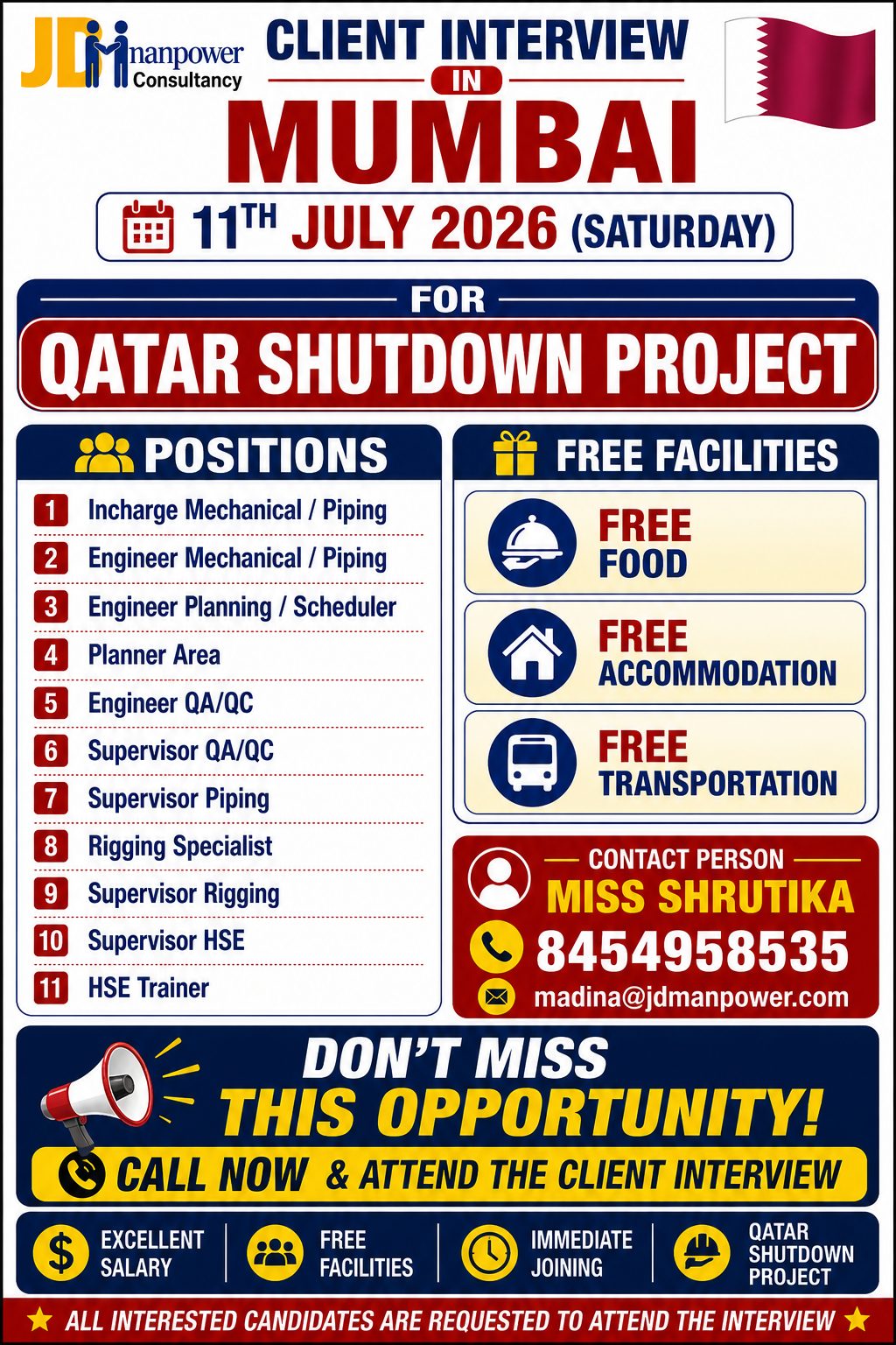 Qatar Shutdown Project — JD Manpower, Qatar, Qatar