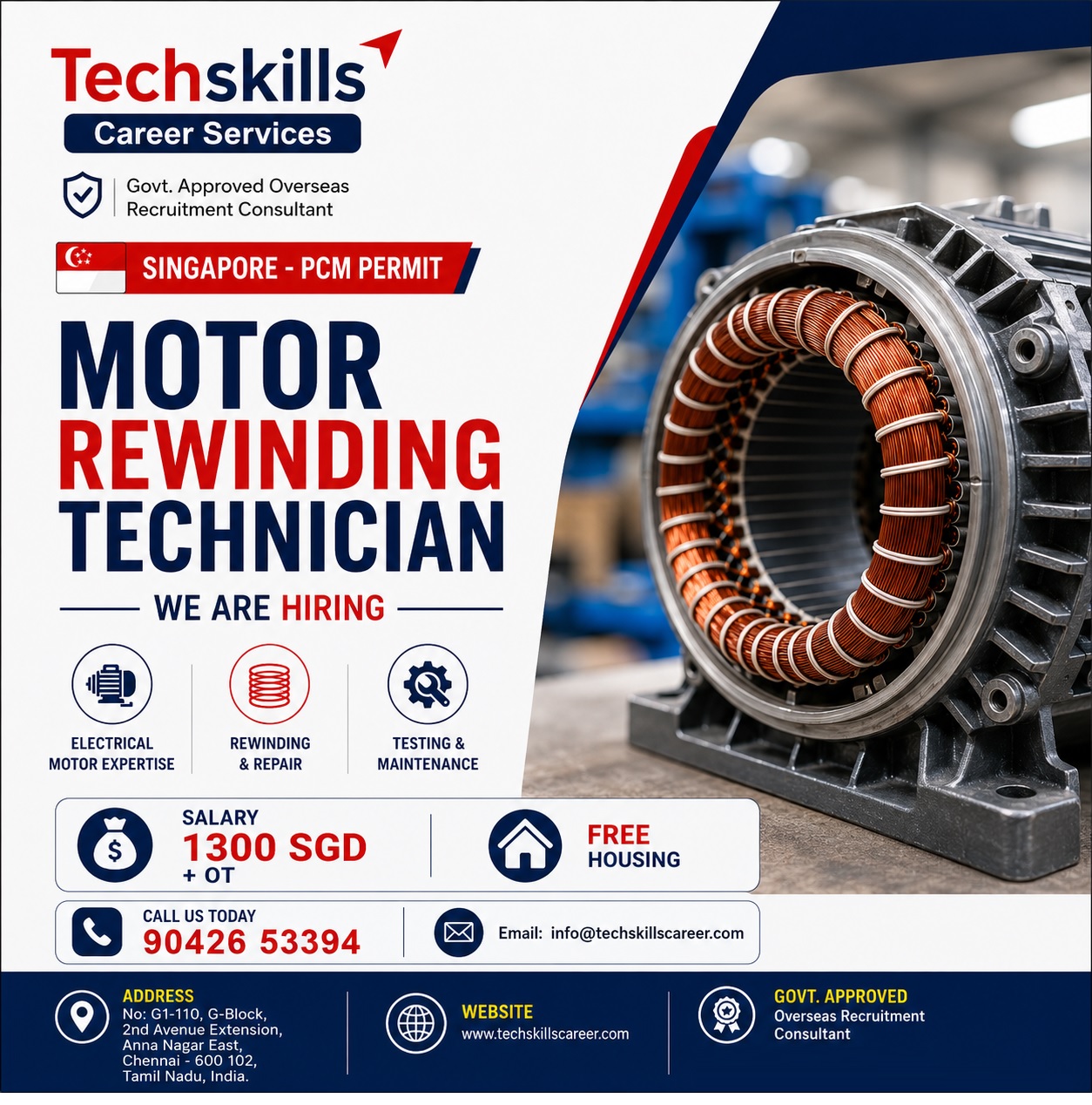 Singapore- Motor Rewinding Technician - PCM PERMIT — TECHSKILLS CAREER SERVICES, Singapore, Singapore