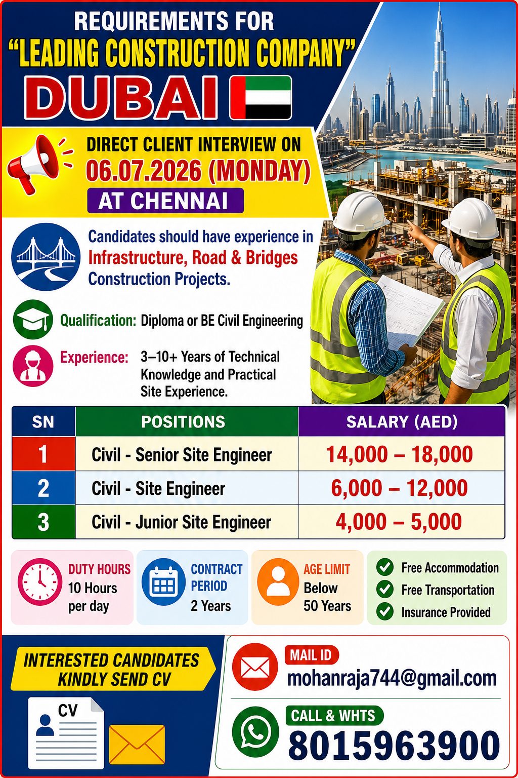 Civil Engineering Positions - Infrastructure, Road & Bridges Construction — JUPITER CONSULTANCY, United Arab Emirates, United Arab Emirates