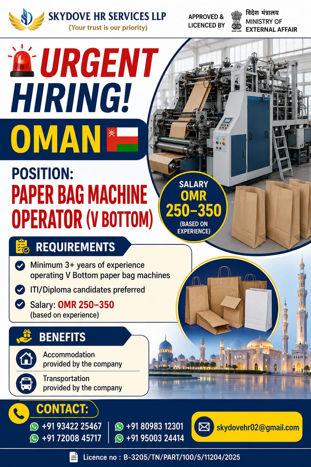 Paper Bag Machine Operator — SKY DOVE HR SERVICES LLP, Oman