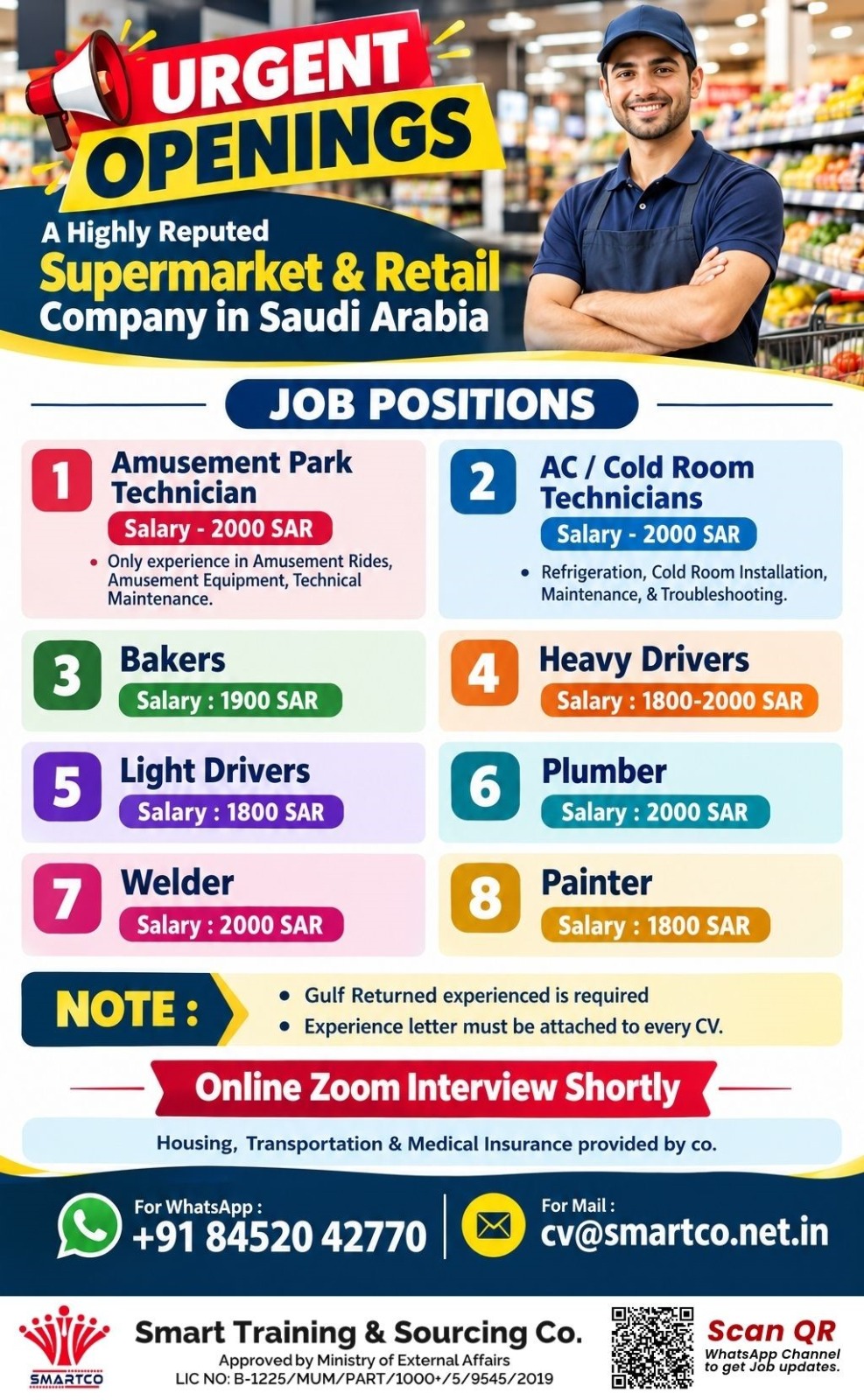 Urgent Openings - Supermarket & Retail Company