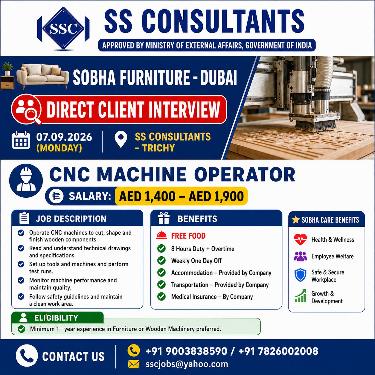 CNC Machine Operator — SS Consultants, Madurai, United Arab Emirates