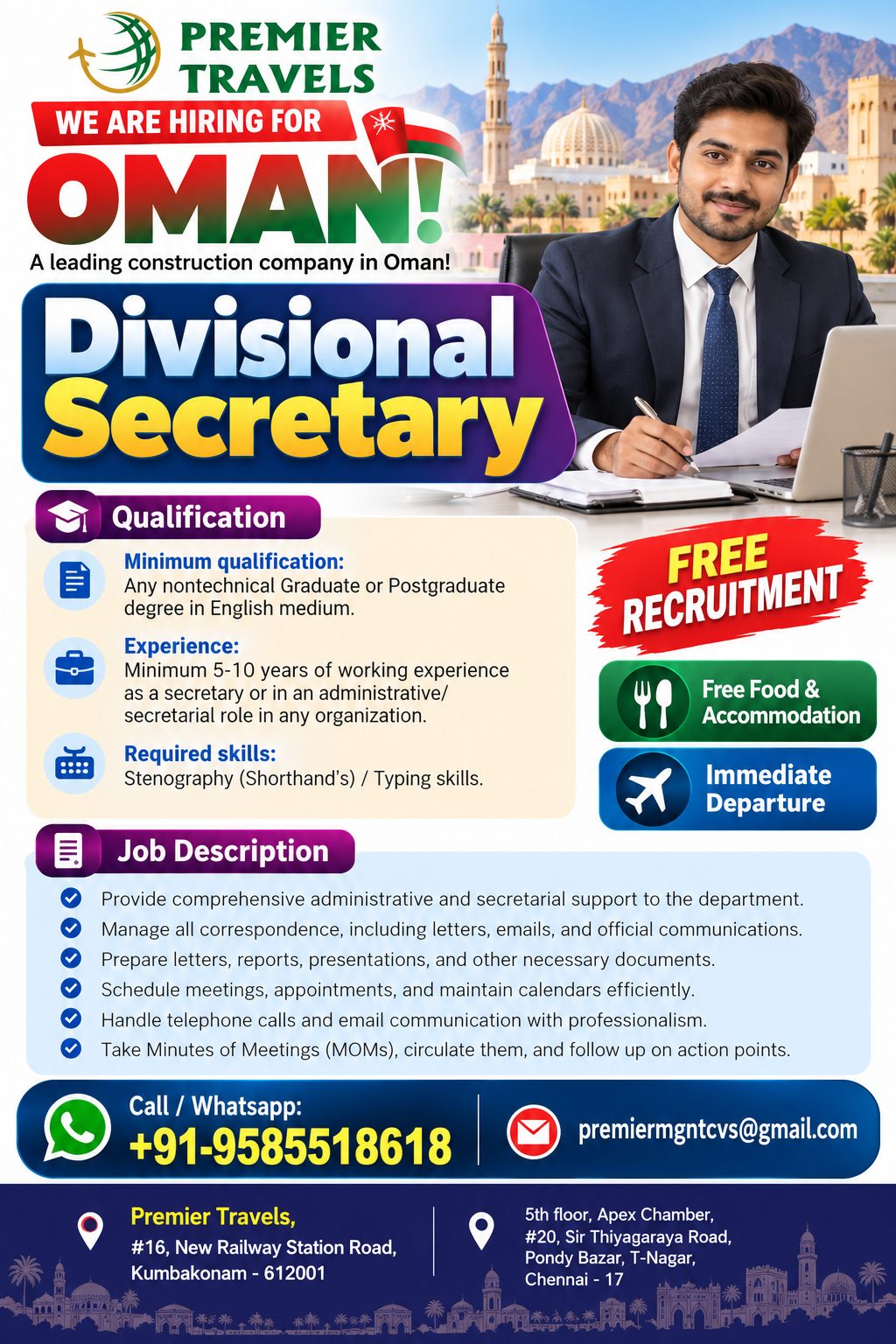 We are Hiring For Oman - Secretary