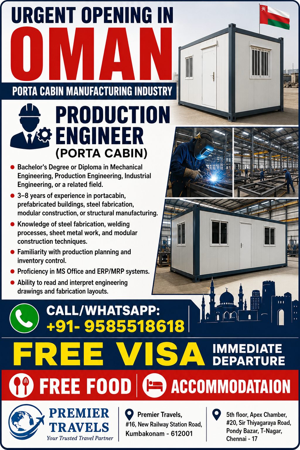 Production Engineer - Porta Cabin — Premier Travels, Oman, Oman