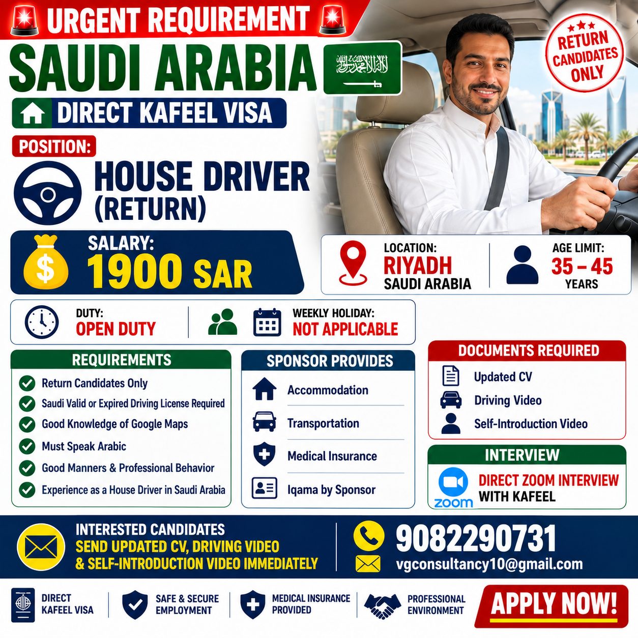 House Driver (Return) — V.G. Consultancy, Saudi Arabia, Saudi Arabia