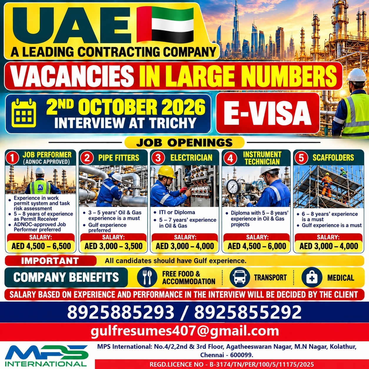 Multiple Job Openings - UAE Contracting Company