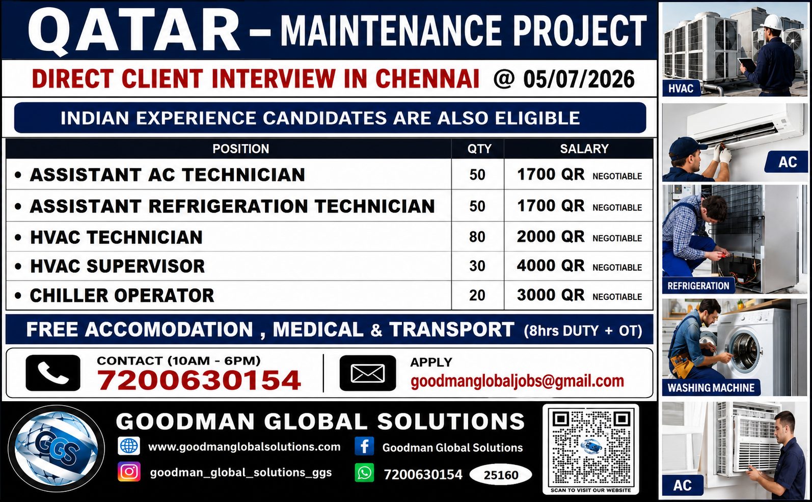 QATAR- MAINTENANCE PROJECT - LONG TERM PROJECT DIRECT CLIENT INTERVIEW IN CHENNAI ON 05-07-2026 — GOODMAN GLOBAL SOLUTIONS, QATAR