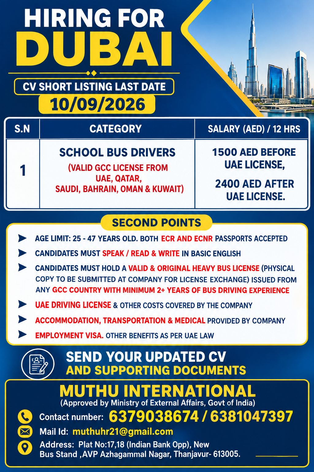School Bus Drivers. — MUTHU INTERNATIONAL, ....United Arab Emirates