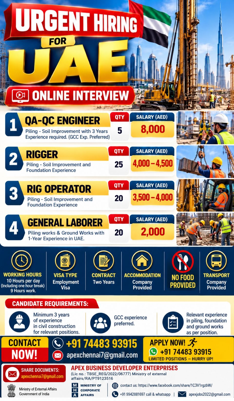 Urgent Hiring for UAE - Piling & Soil Improvement Projects