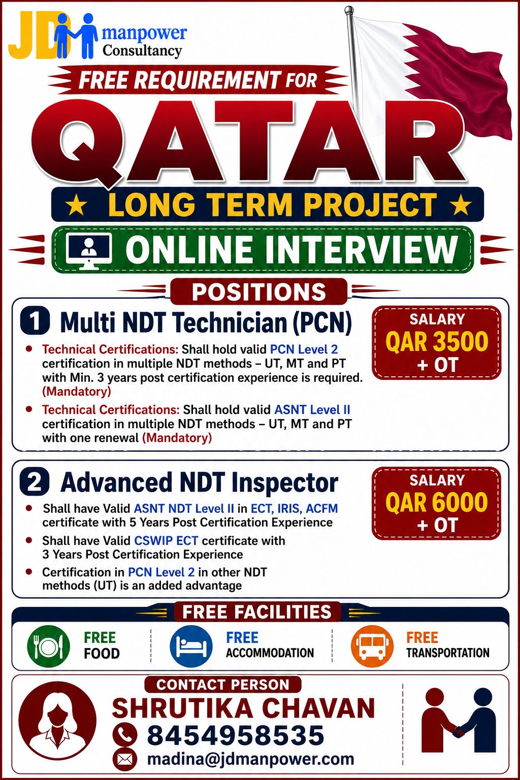 free Requirement for qatar long term — JD Manpower, qatar, qatar