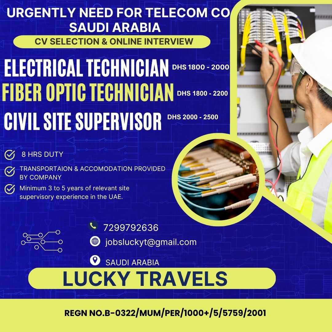 HIRING FOR ABU DHABI - GOVT PROJECT - TELECOM COMPANY — Lucky Travels, Chennai, ABU DHABI, ABU DHABI