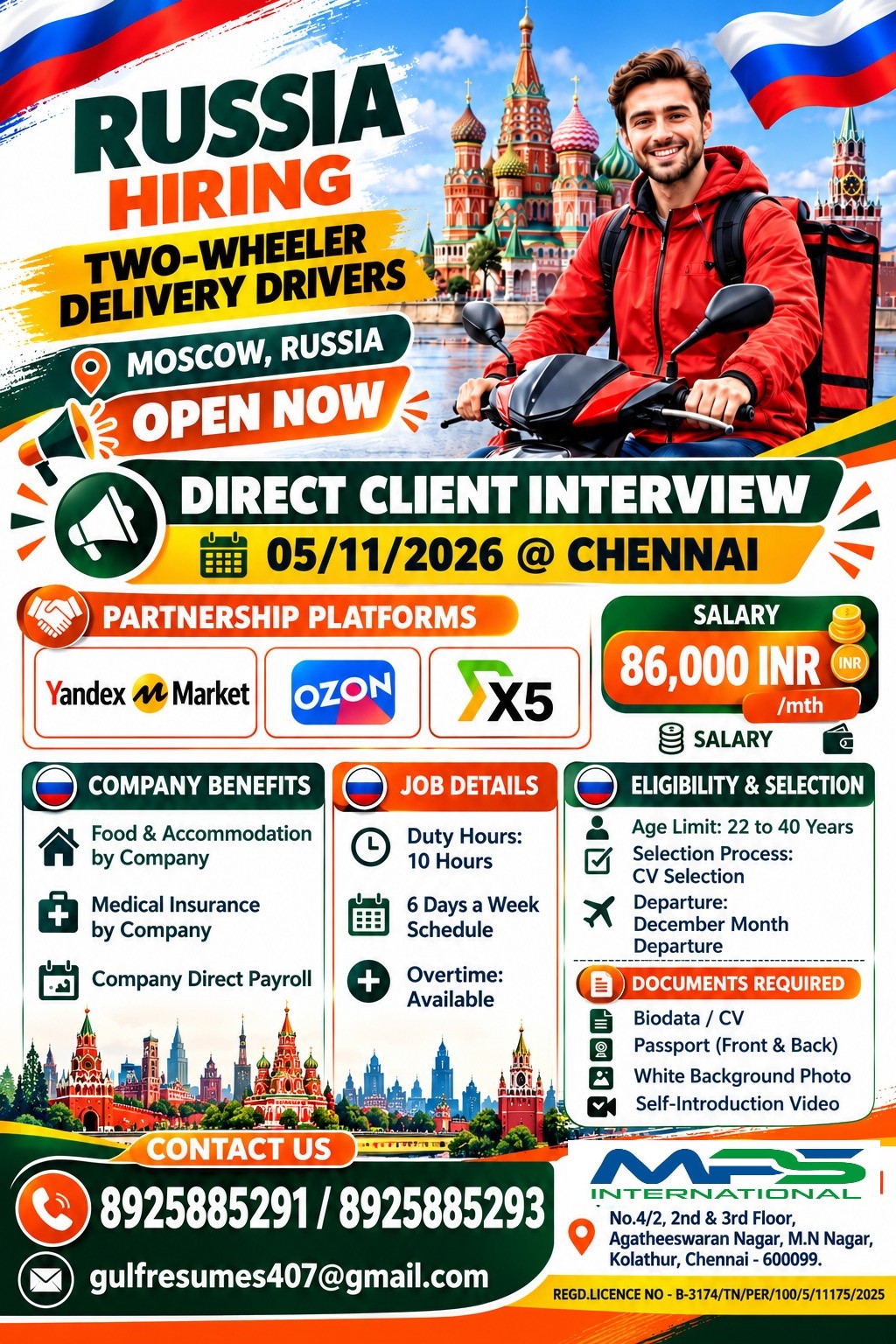 Two-Wheeler Delivery Drivers FOR RUSSIA