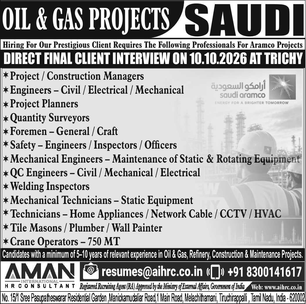 Oil & Gas Projects - Saudi Aramco — AMAN INTERNATIONAL HR CONSULTANT, Saudi Arabia, Saudi Arabia