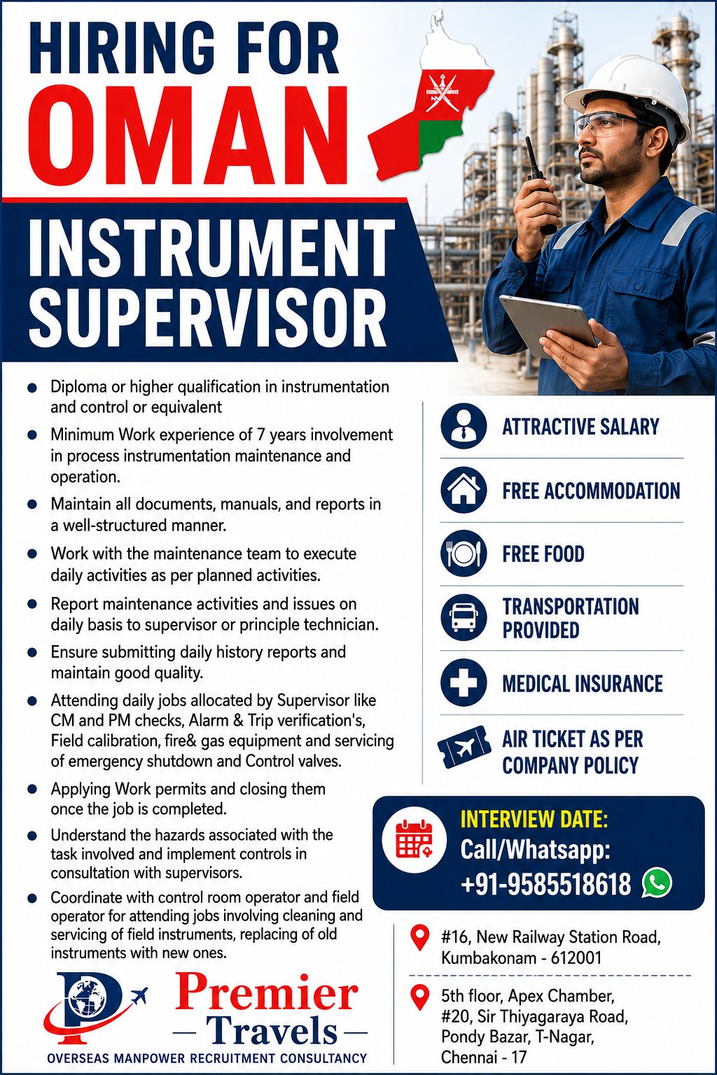 Hiring for Oman Instrument Supervisor — Premier Travels, Oman, Oman