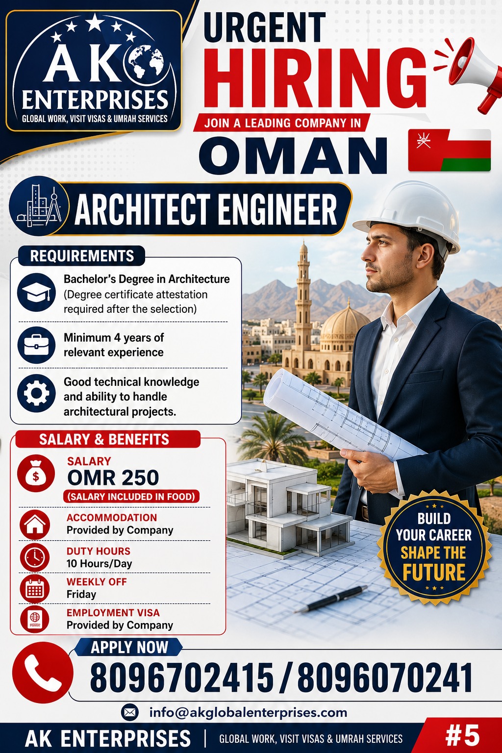 Urgent Hiring – Architect Engineer for OMAN — AK ENTERPRISES, Oman