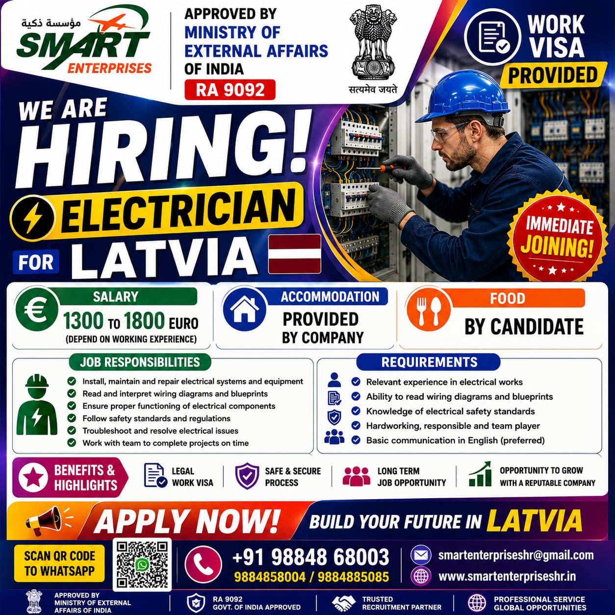 ELECTRICIAN EUROP — smartenterpriseshr@gmail.com, EUROP
