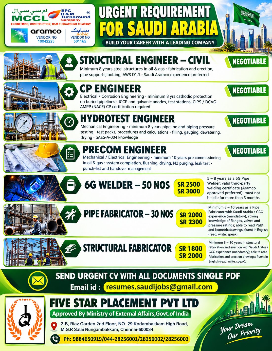 ENGINEERS FOR SAUDI ARABIA