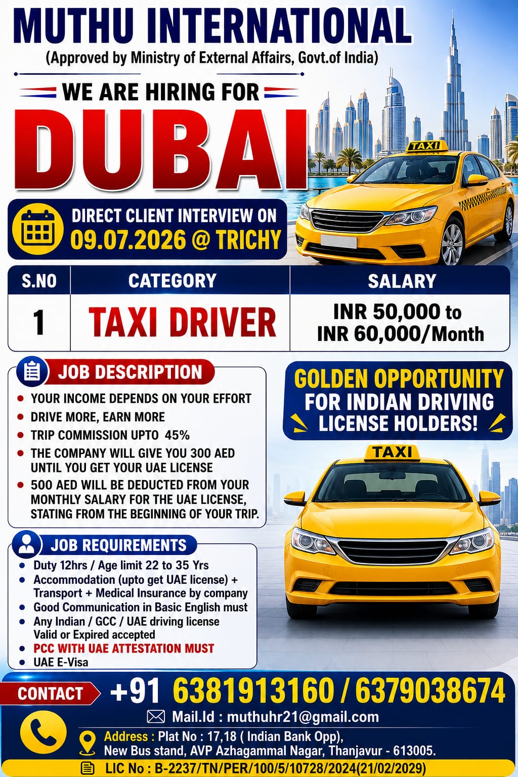 Taxi driver. — MUTHU INTERNATIONAL, Dubai, Dubai