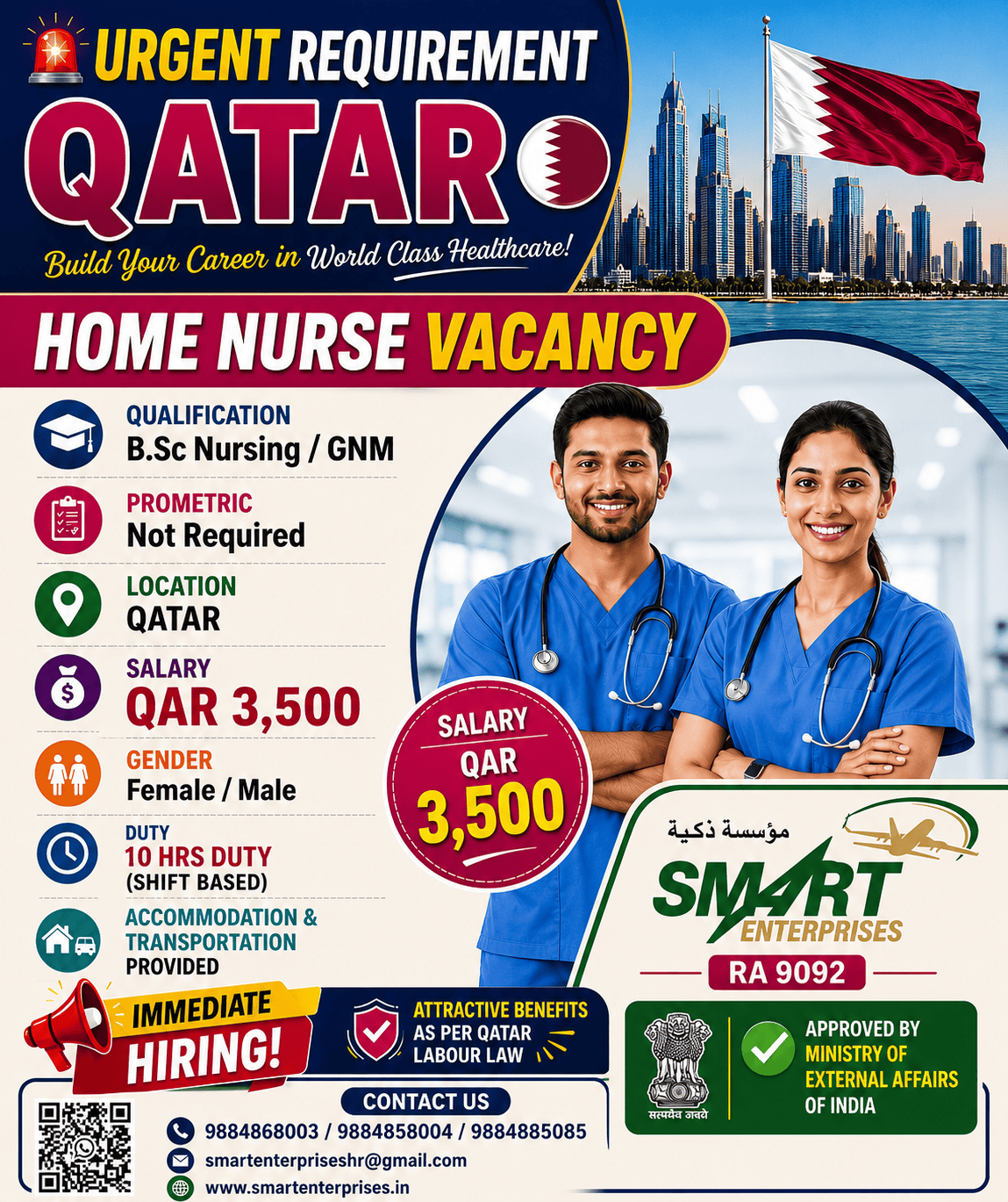 HOME NURSE — smartenterpriseshr@gmail.com, QATAR, QATAR