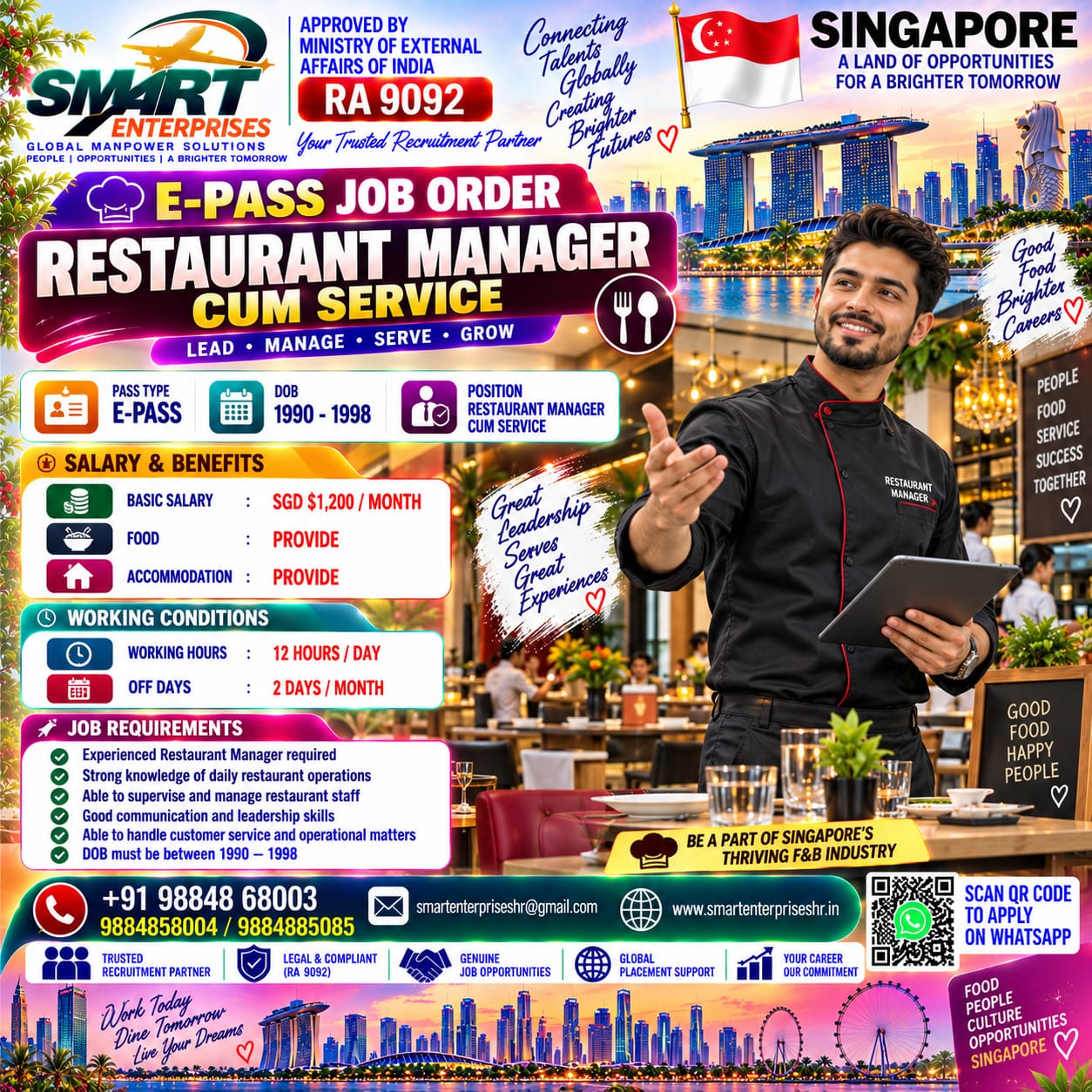 RESTAURANT MANAGER CUM SERVICE