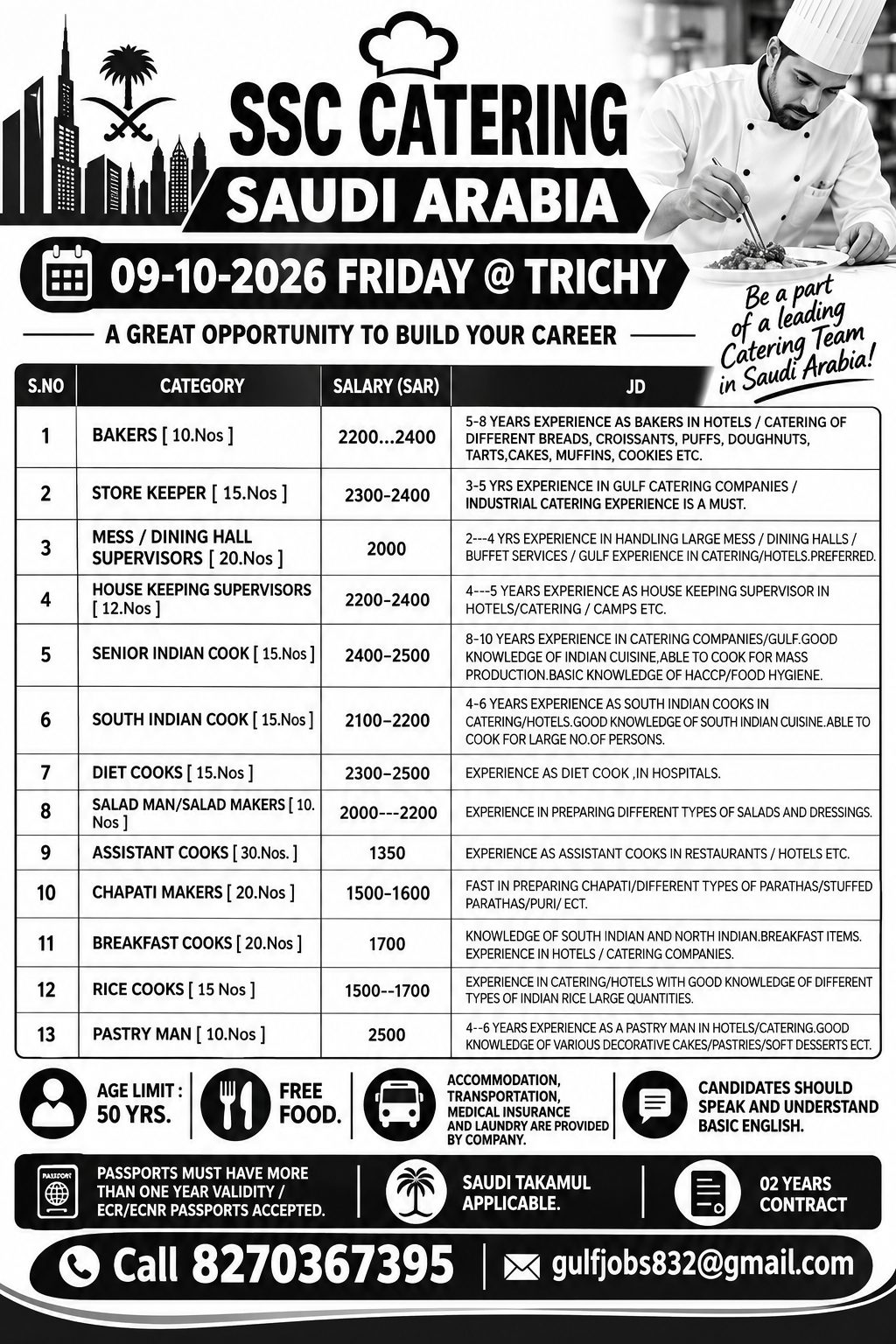 SSC Catering Saudi Arabia - Multiple Positions