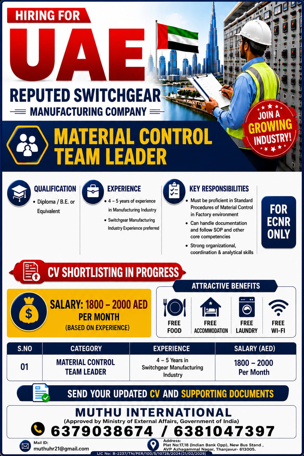 Material control — MUTHU INTERNATIONAL, UAE