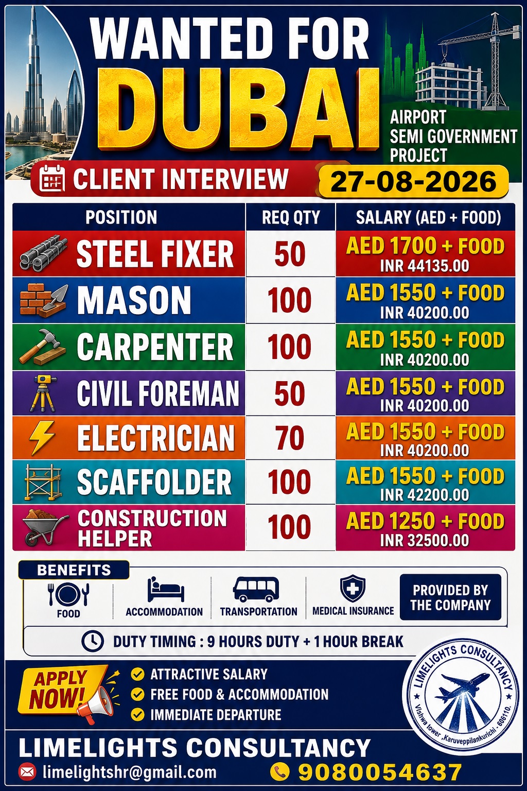 Wanted for Dubai Airport Semi Government Project