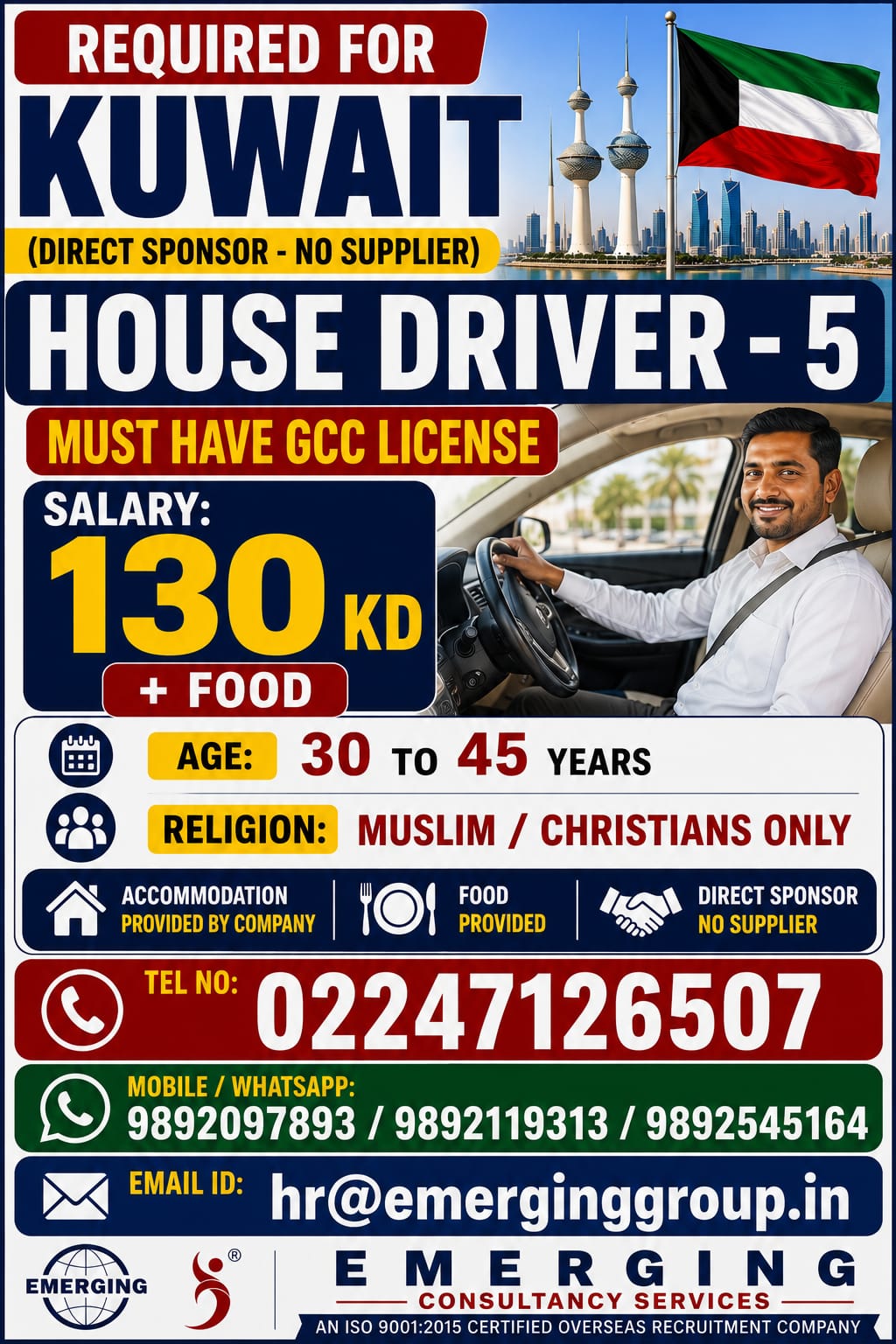 REQUIRED GCC LICENSE HOUSE DRIVER FOR PRIVATE SPONSOR — Emerging Consultancy Services, KUWAIT, KUWAIT
