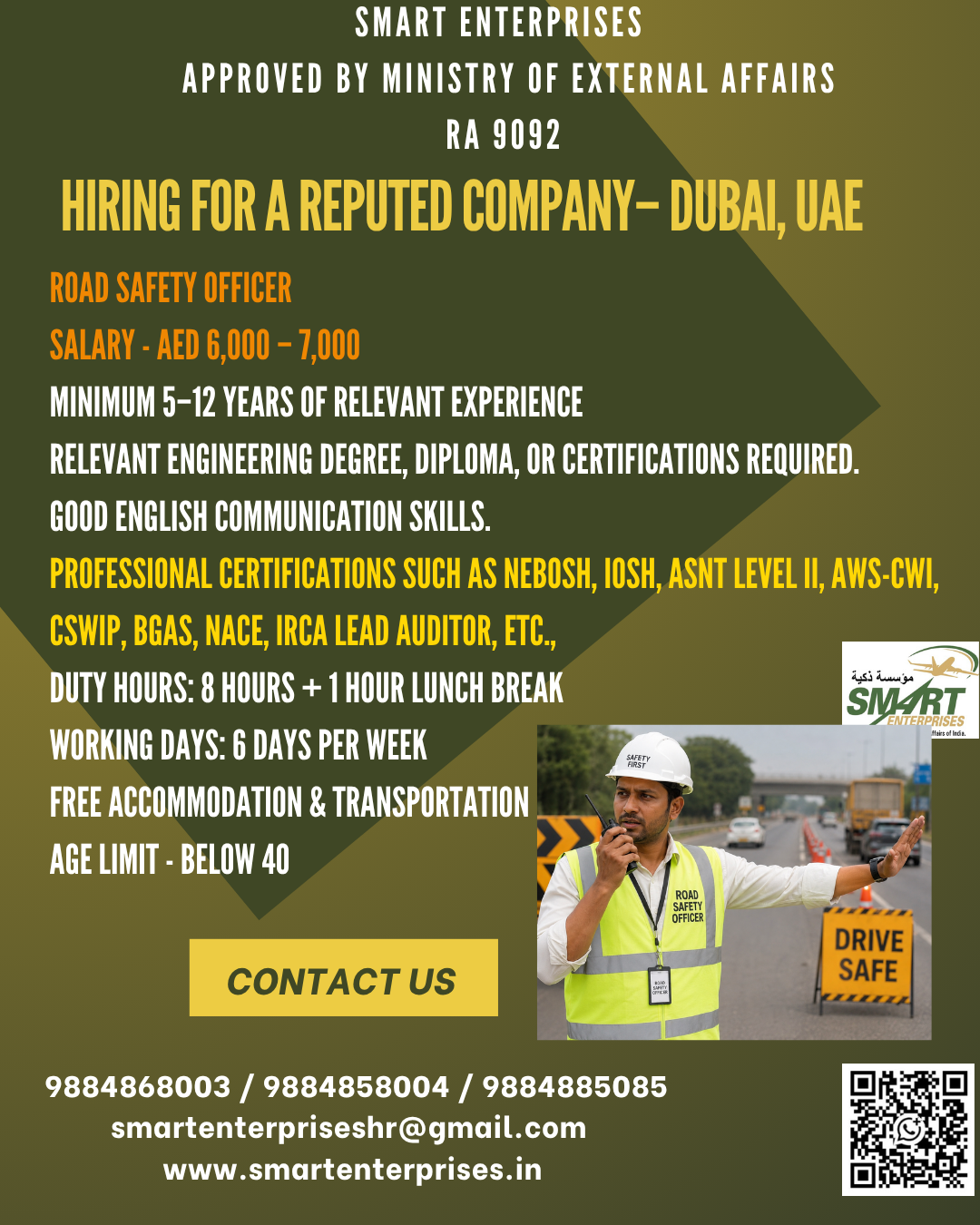 Road Safety Officer — smartenterpriseshr@gmail.com, UAE, UAE