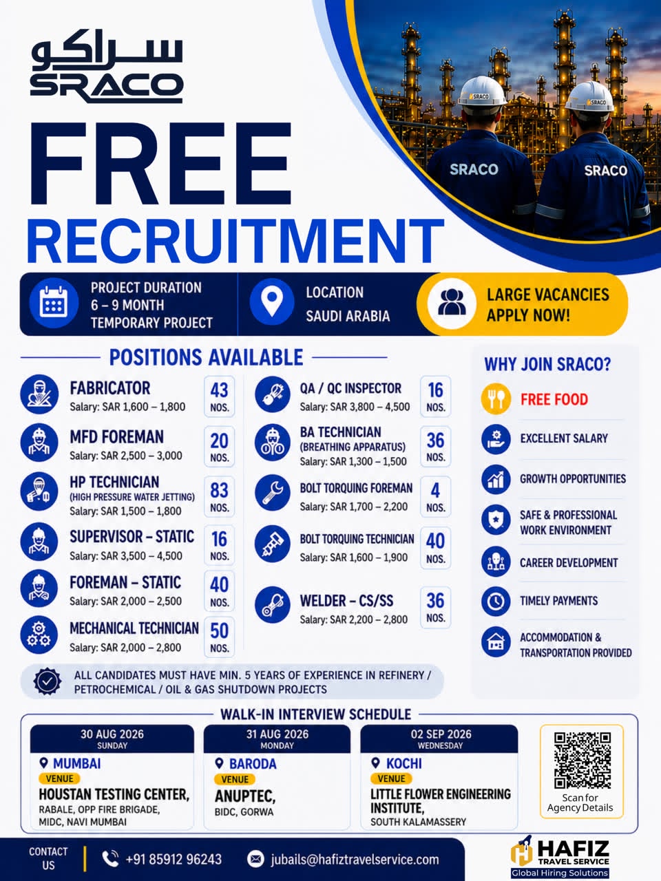 SRACO Free Recruitment - Multiple Positions