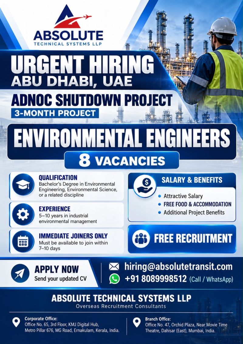 Environmental Engineers - ADNOC Shutdown Project — Absolute Technical Systems LLP, United Arab Emirates