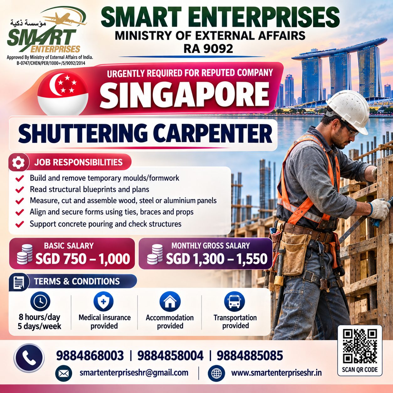 SHUTTERING CARPENTER SINGAPORE — smartenterpriseshr@gmail.com, SINGAPORE, SINGAPORE