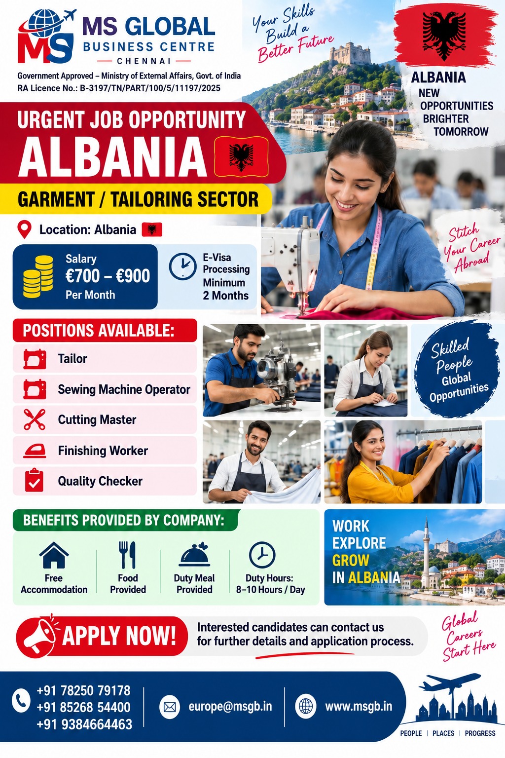 Wanted for Albania - Garment / Tailoring Sector