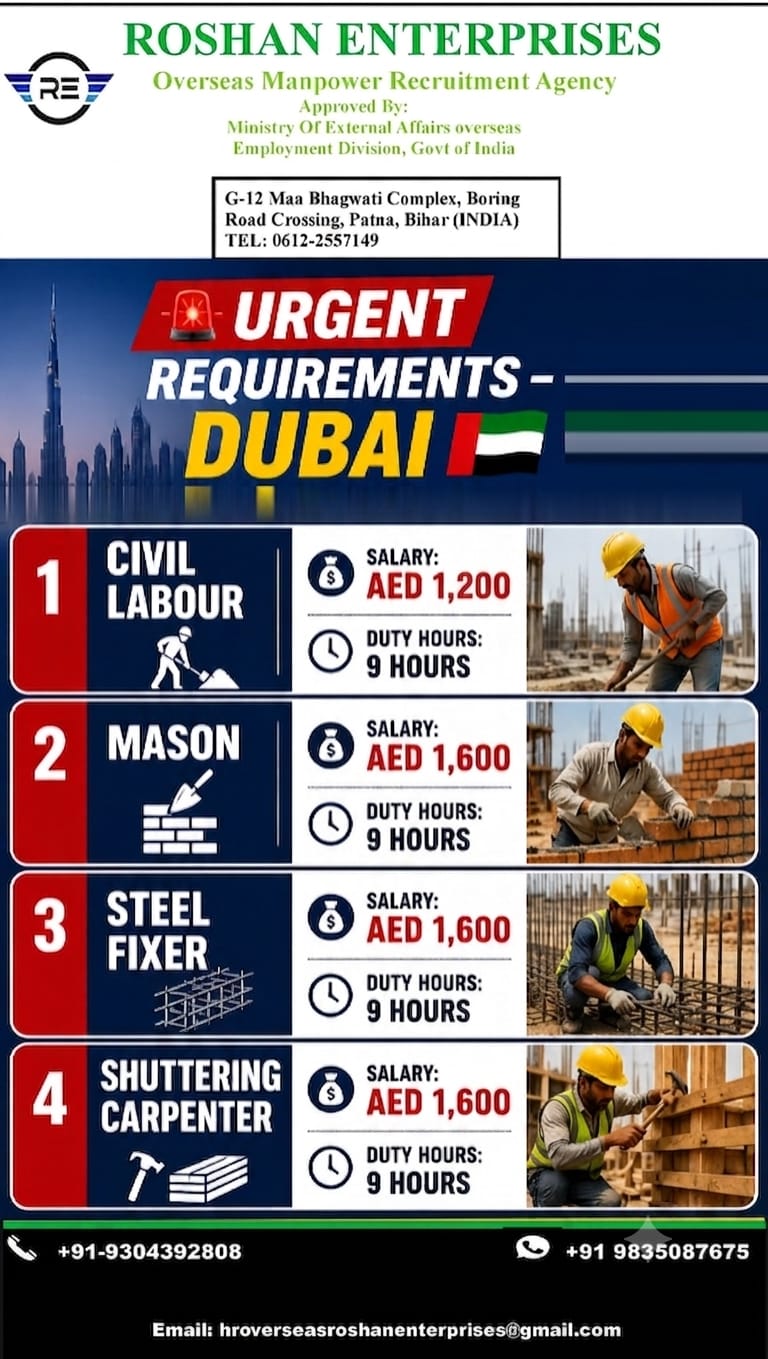 Urgent Requirements - Dubai — M/S  Roshan Enterprises, UAE, UAE
