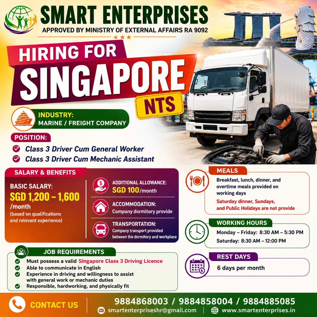 Class 3 Driver Cum General Worker — smartenterpriseshr@gmail.com, SINGAPORE, SINGAPORE