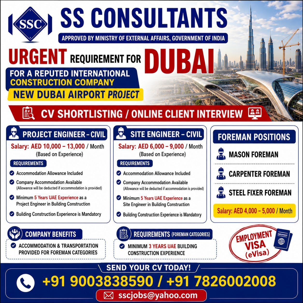 Urgent Requirement for Dubai - New Dubai Airport Project