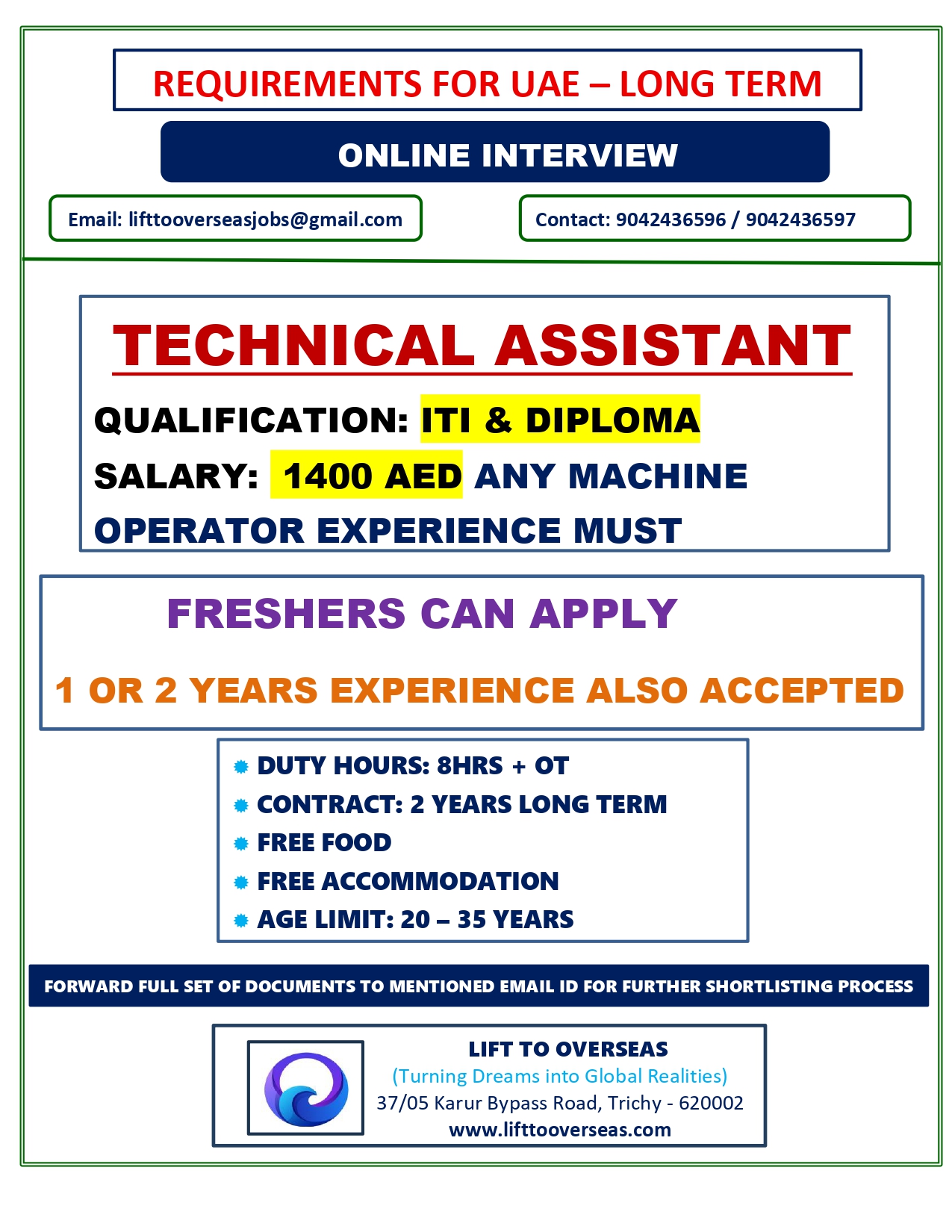 TECHNICAL ASSISTANT — Lift To Overseas, UAE ABUDHABI, UAE ABUDHABI