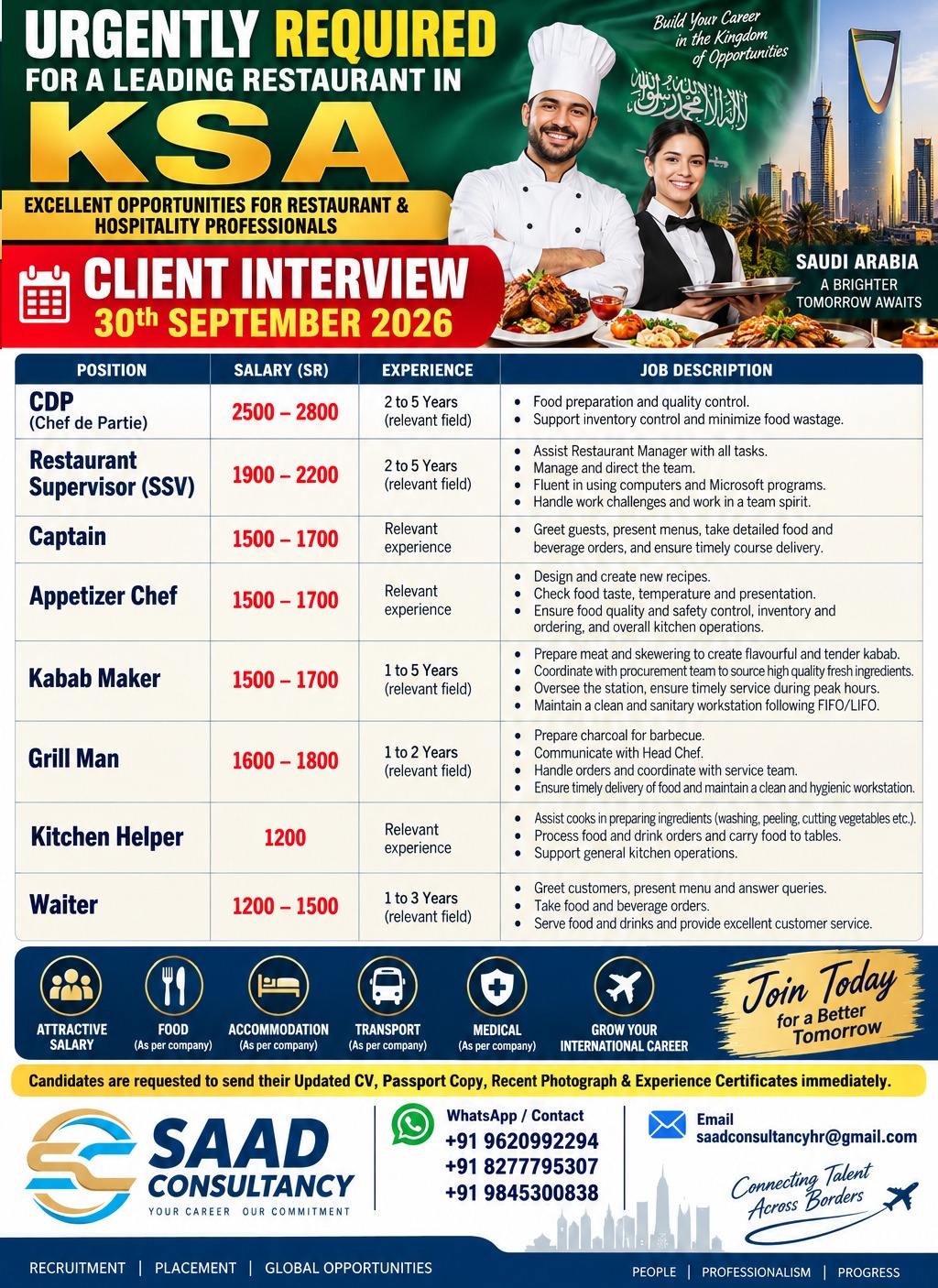 Hiring for Saudi Restaurant