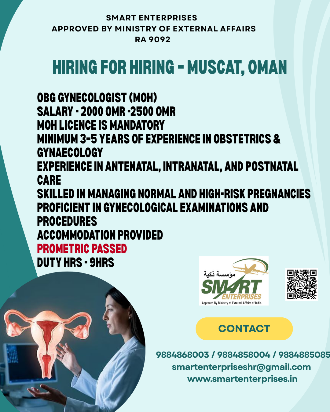 OBG Gynecologist (MOH) — smartenterpriseshr@gmail.com, OMAN, OMAN