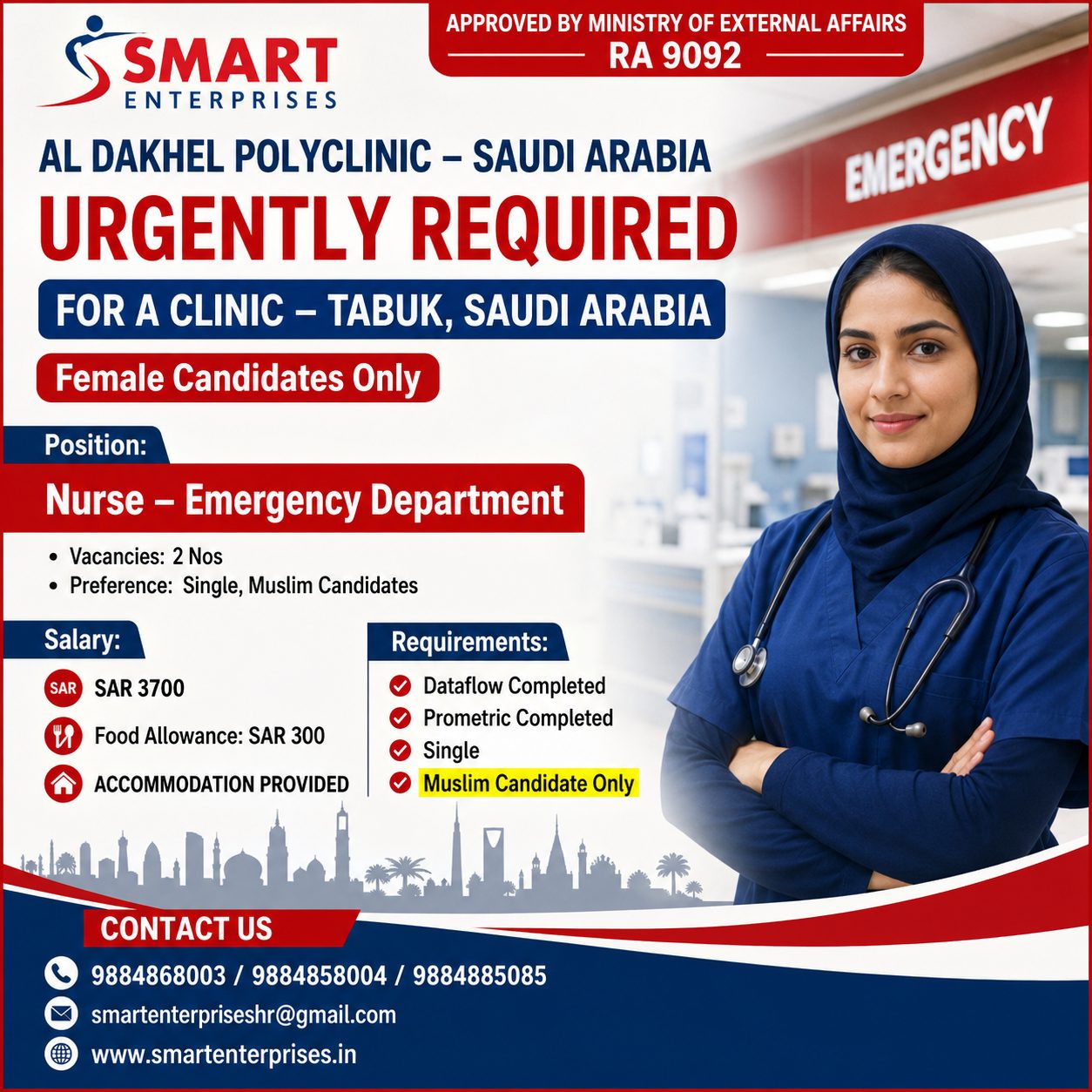 Female Candidates Only — smartenterpriseshr@gmail.com, SAUDI ARABIA, SAUDI ARABIA