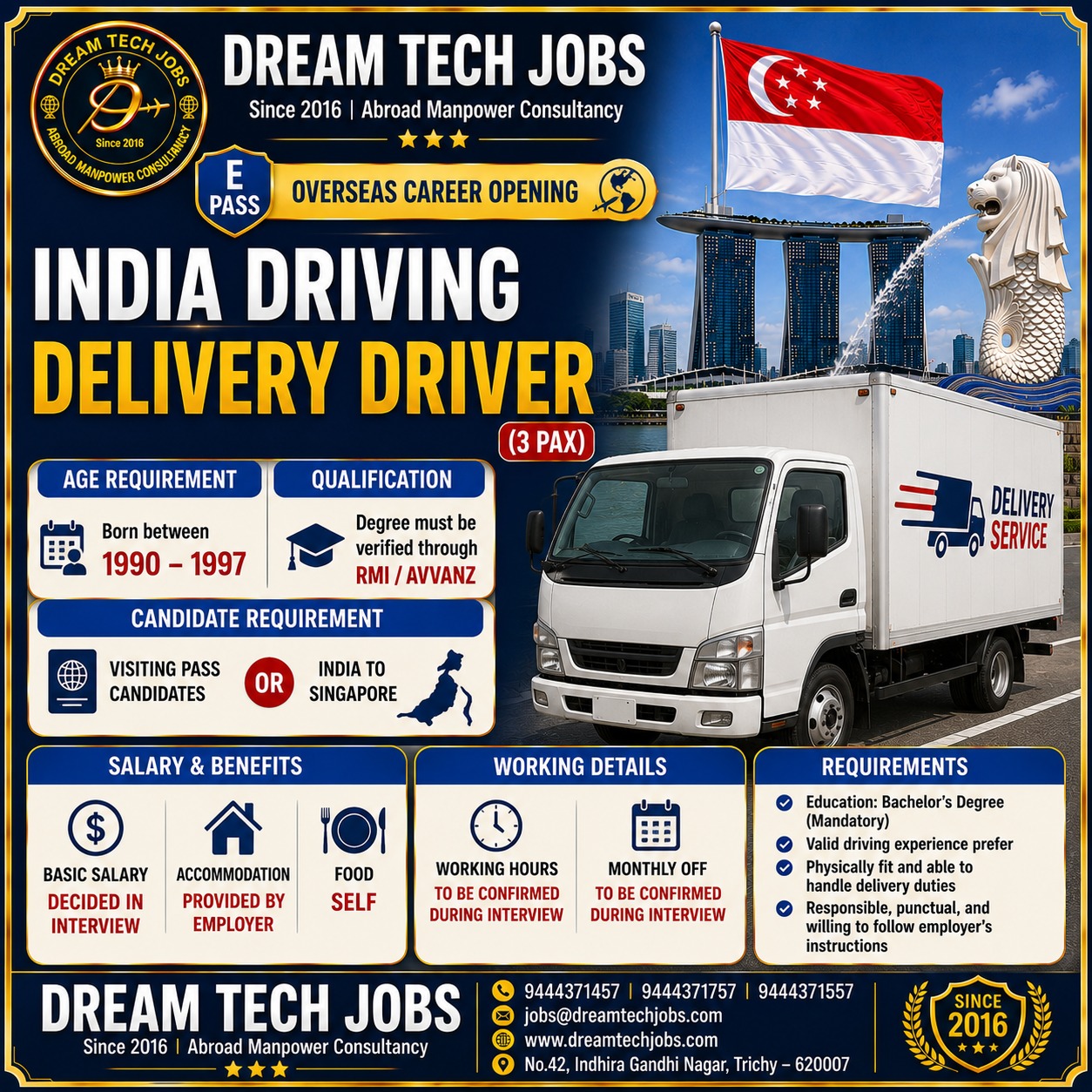 India Driving Delivery Driver — Dream Tech Jobs - Trichy, Singapore, Singapore