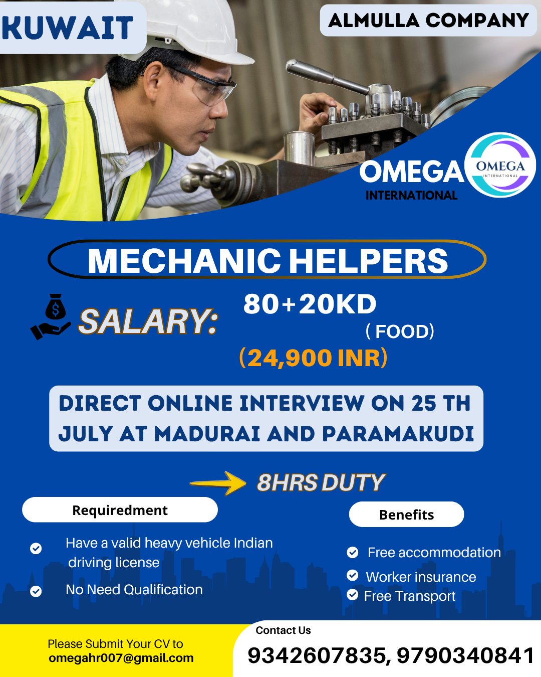 HIRING FOR  MECHANICAL HELPERS — OMEGA INTERNATIONAL HR SOLUTIONS, KUWAIT