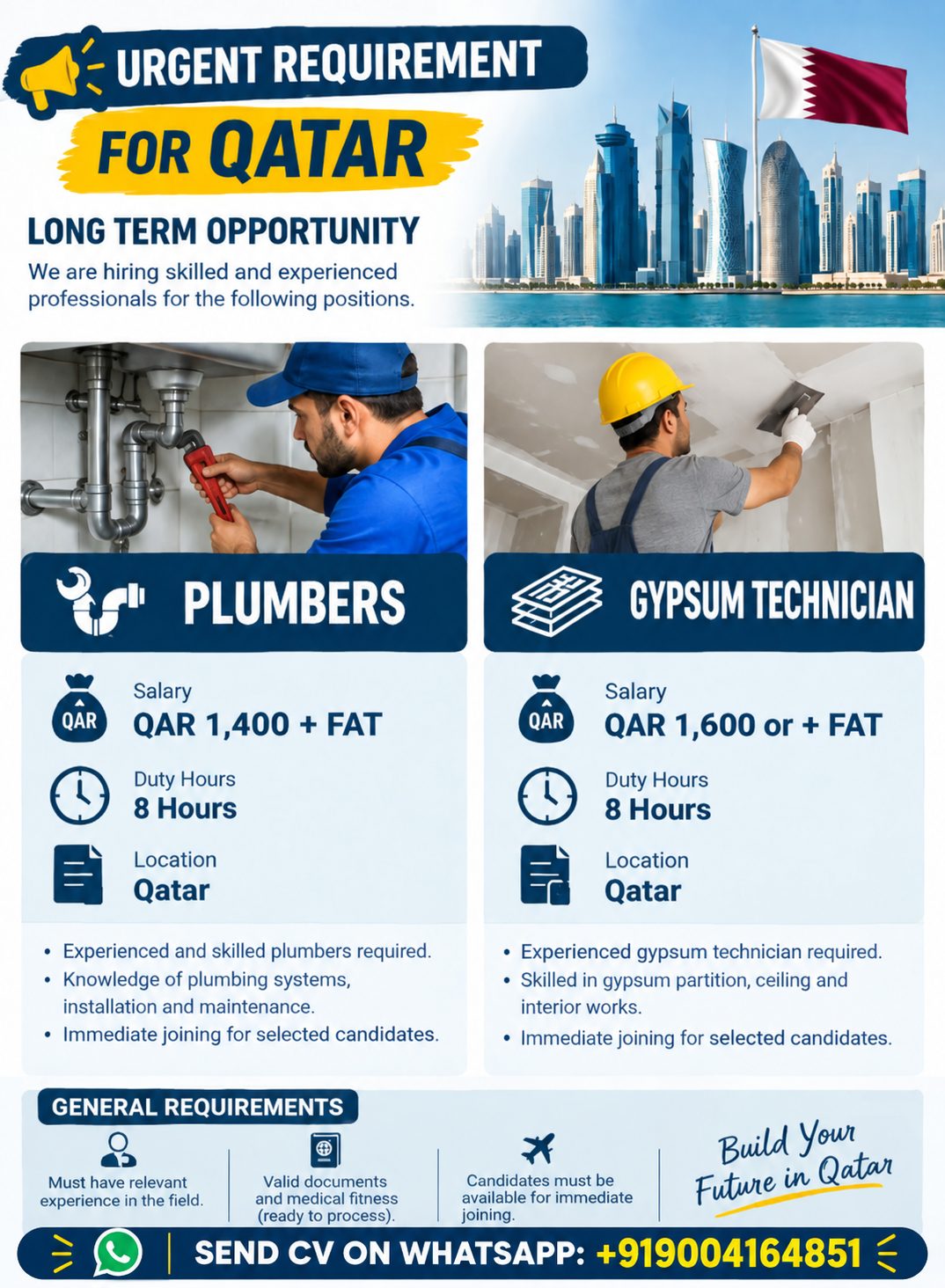 Urgent Requirement for Qatar - Long Term Opportunity