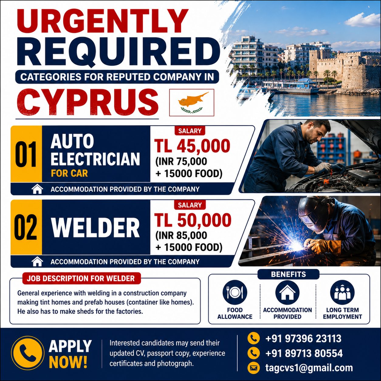 Urgently Required – Auto Electrician & Welder – Cyprus — The Ameen Group, Cyprus