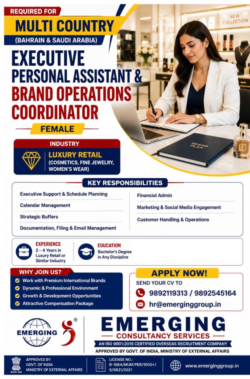 URGENTLY REQUIRED FOR MULTI COUNTRY BAHRAIN & SAUDI ARABIA
