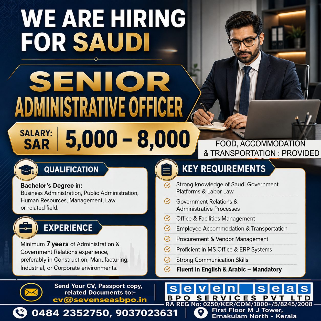 WE ARE HIRING FOR SAUDI - SENIOR ADMINISTRATIVE OFFICER